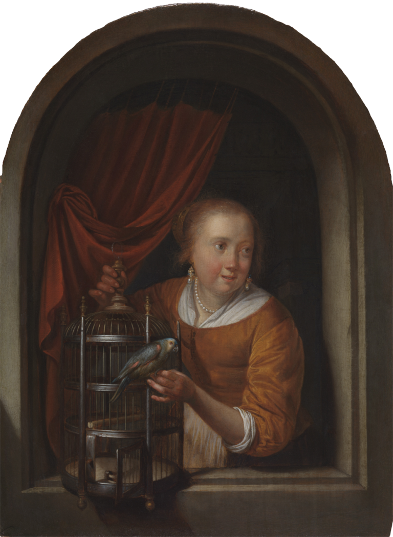 Young Woman In A Niche With A Parrot And Cage The Leiden Collection