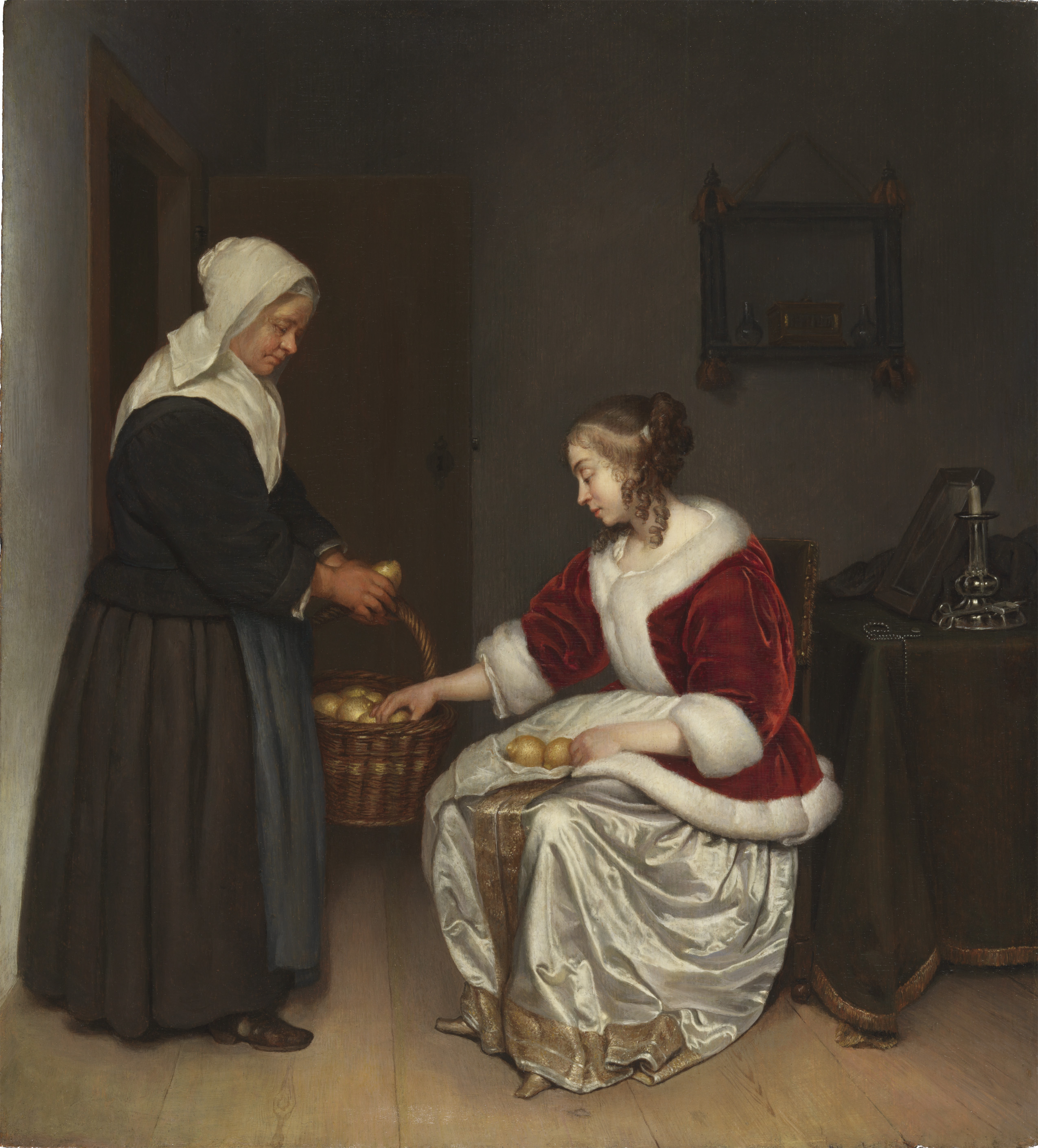 Two Women in an Interior with a Basket of Lemons - The Leiden